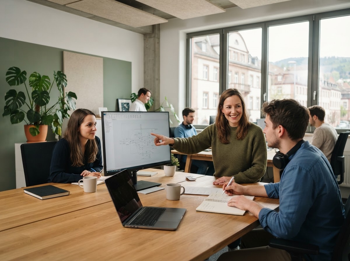 Vorexa Nali Team bei der Arbeit an Datenanalysen in einem hellen Büro